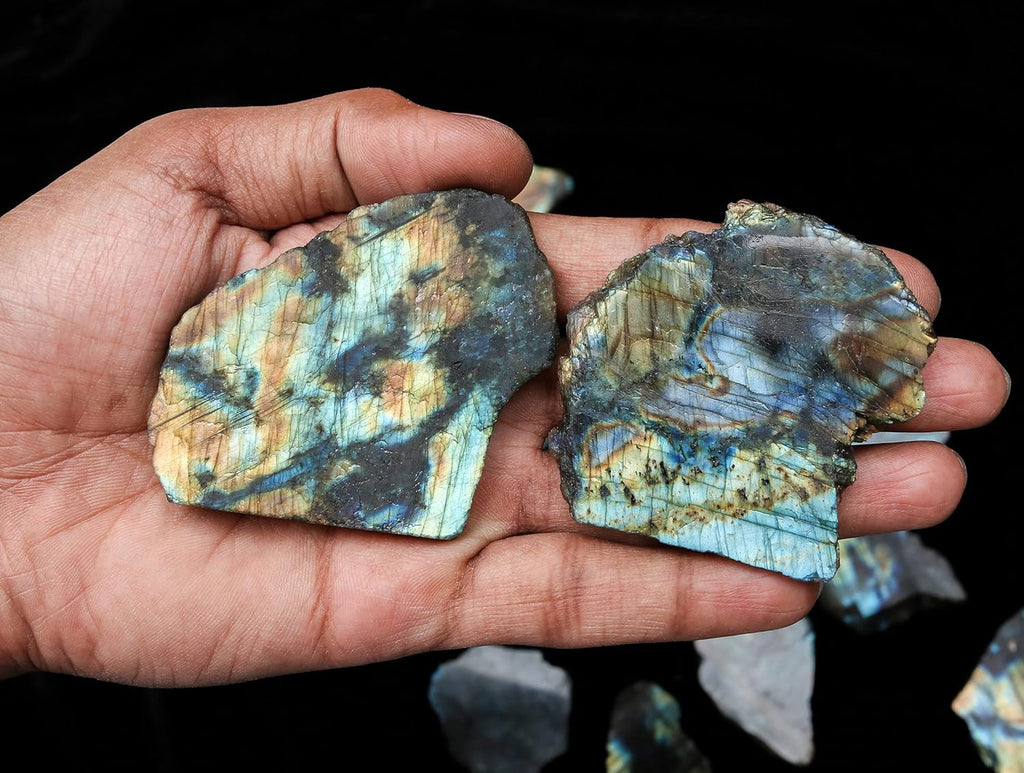 Crocon 1LB Labradorite Bulk Polished Slice Natural Stone Raw Rough Gemstone Mining Chakra Stone Balancing Reiki Healing Good Luck Home Office Decoration DIY Project Gifts