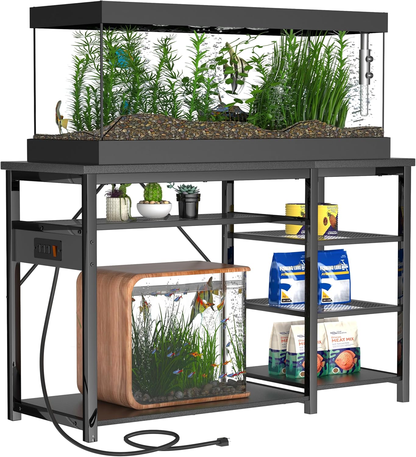 40-50 Gallon Fish Tank Stand: Heavy Duty Aquarium Stand with Power Outlets and Cabinet for Fish Tank Accessories Storage - Metal Frame, 1000LBS Capacity, Suitable for Fish & Reptile Terrariums