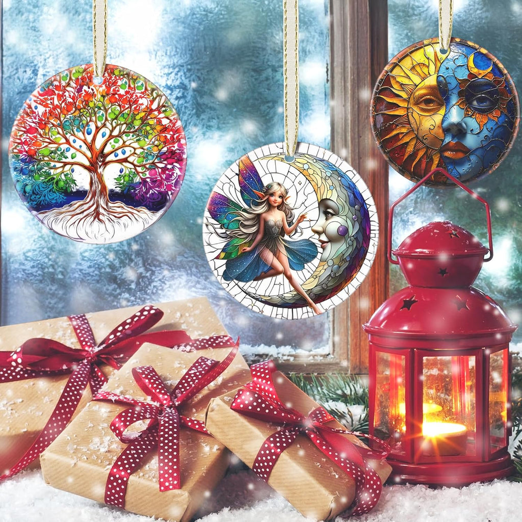 2025 Moon and Fairy Ornaments for Christmas - Round Ceramic, Holiday Decor, Christmas Tree Decoration, Gift Idea for Women