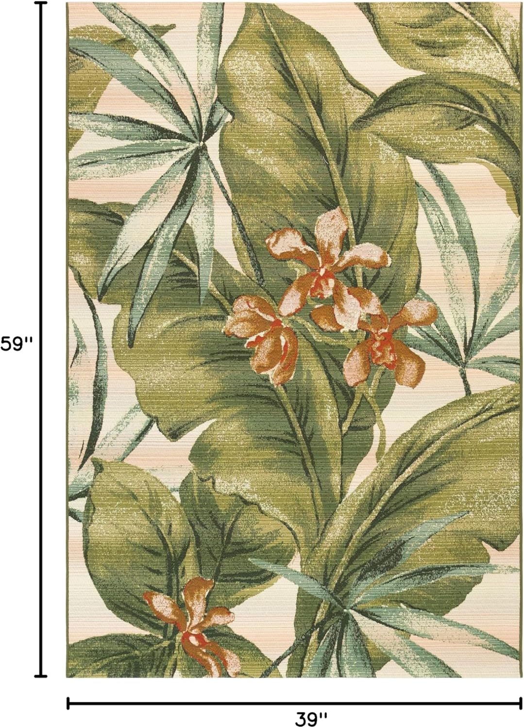 Liora Manne Marina Indoor Outdoor Rug - Floral & Safari Designs, Comfortable & Durable, Power Loomed, Polypropylene Material, UV Stabilized, Tropical Leaf, 3'3" x 4'11"