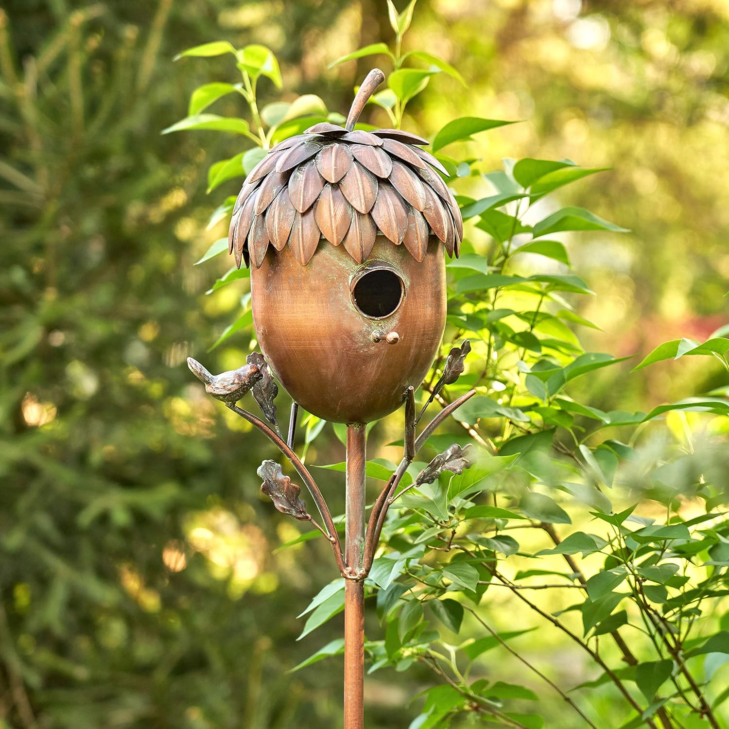 Copper Colored Birdhouse Garden Stakes (Acorn)