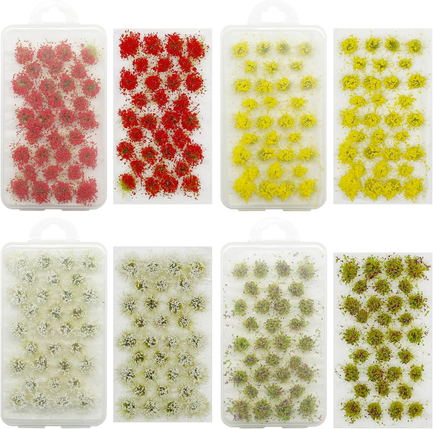 Cayway 128 PCS Static Grass Tuft Flower Cluster Tuft Artificial Model Grass Tufts DIY Miniature Colorful Flower Cluster for Terrain Railway Scenery Table Landscape