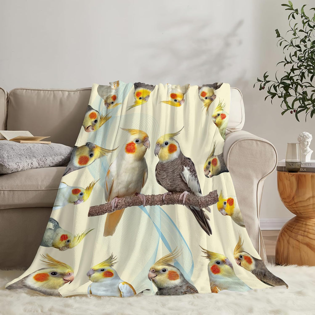 Parrot Bird Throw Blanket Cute Cockatiel Stuff Gifts for Kids Girls Boys Adults Women Men Soft Cozy Warm Plush Fluffy Fuzzy Fleece Blanket Decor 60''X80''