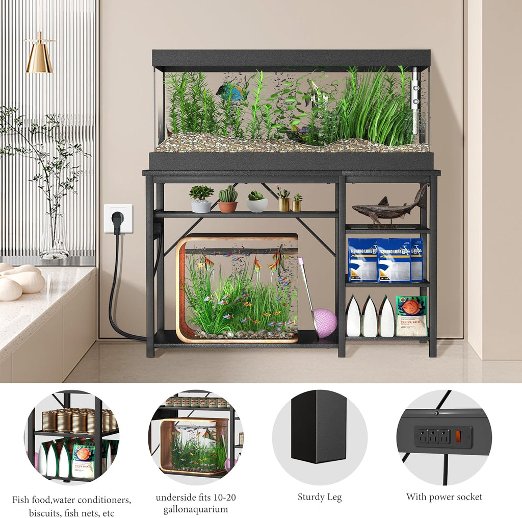 55-75 Gallon Fish Tank Stand: Heavy Duty Aquarium Stand with Power Outlets and Cabinet for Fish Tank Accessories Storage - Metal Frame, 1200LBS Capacity, Suitable for Fish & Reptile Terrariums