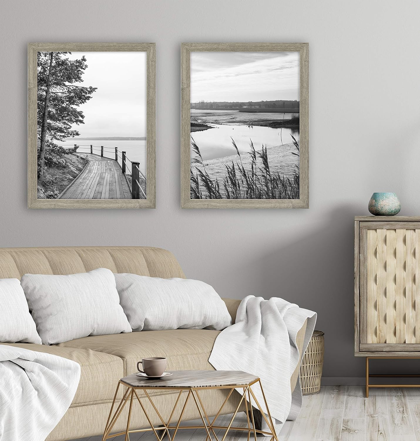 MCS Museum Poster Frame 18x24 Barnwood, Vertical & Horizontal Wall Hanging Large Picture Frame for Photos, Posters & Art Prints (2-Pack)