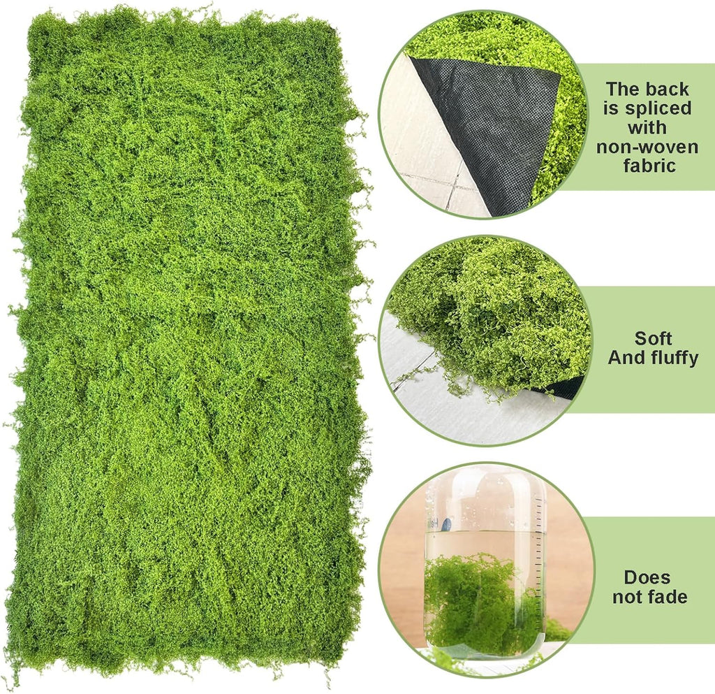 Artificial Green Moss Mat for Decoration Carpet Grass Wall, 19.68 * 39.37 inch Natural Decorative for Plants Indoor with Base Fabric, Preserved Moss Mat for Wedding, Floral DIY