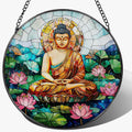 8-Inch Buddha Stained Glass Suncatcher & Ornament, Stained Glass Window Hanging, Sun Catcher Window Decor, Namaste Decor — Gifts for Buddhist & Yoga Lover, Gifts for Christmas, Birthday & Housewarming