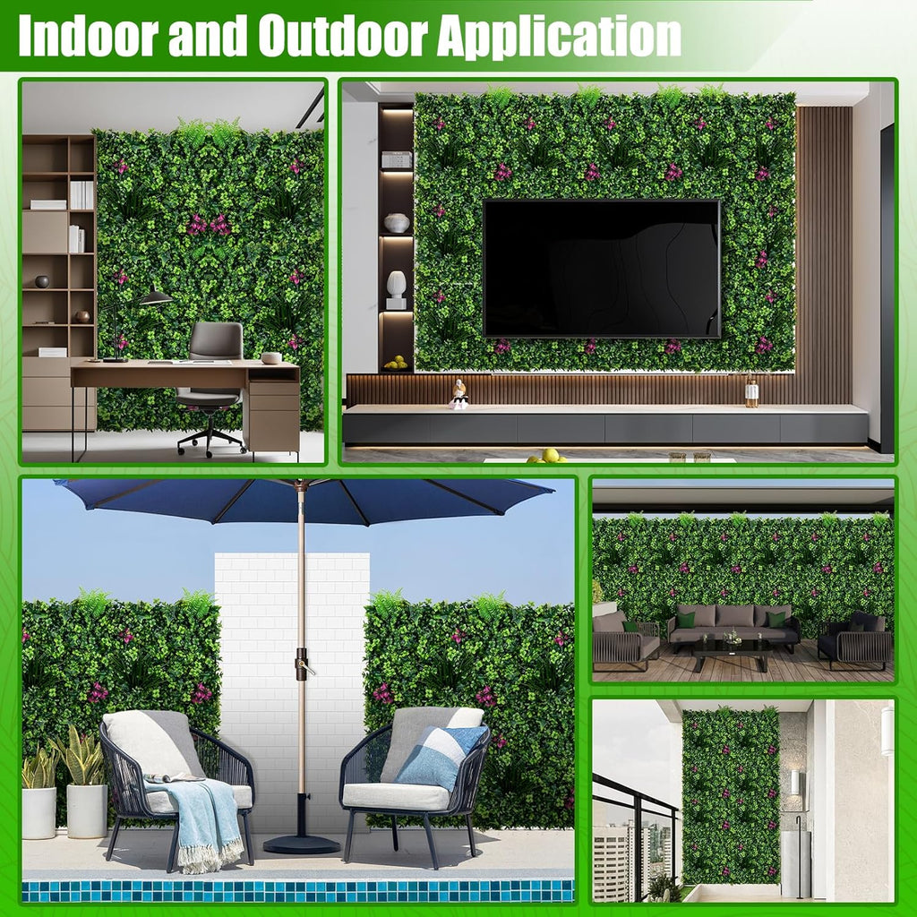 Artificial Grass Wall Panels, 20"x20" 12pcs Greenery Backdrop with Mint Plant Leaves, UV-Anti Fake Greenery Plant Boxwood Panels for Privacy Fence Screen, Outdoor Green Wall Decor for Patio Garden
