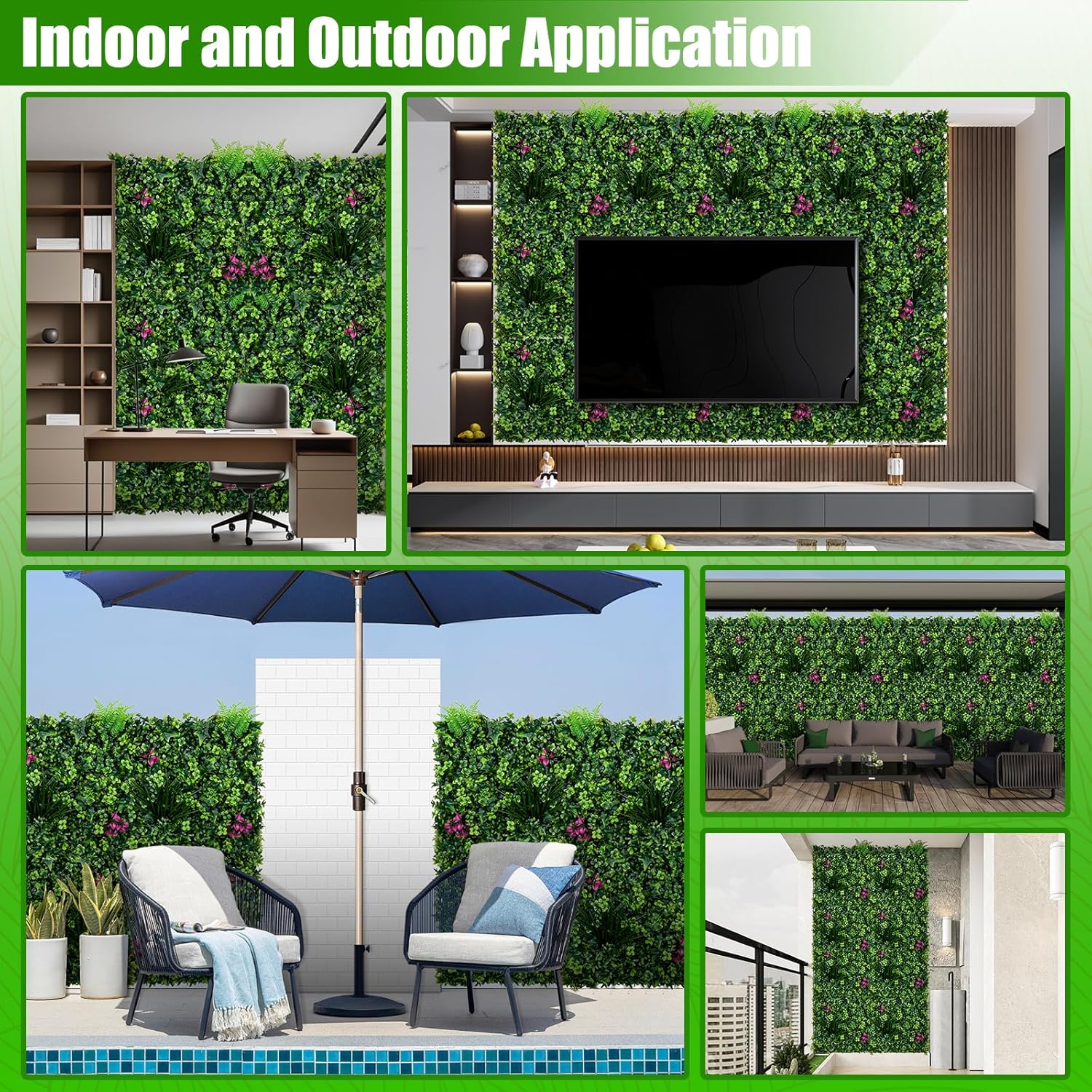 Artificial Grass Wall Panels, 20"x20" 6pcs Greenery Backdrop with Mint Plant Leaves, UV-Anti Fake Greenery Plant Boxwood Panels for Privacy Fence Screen, Outdoor Green Wall Decor for Patio Garden