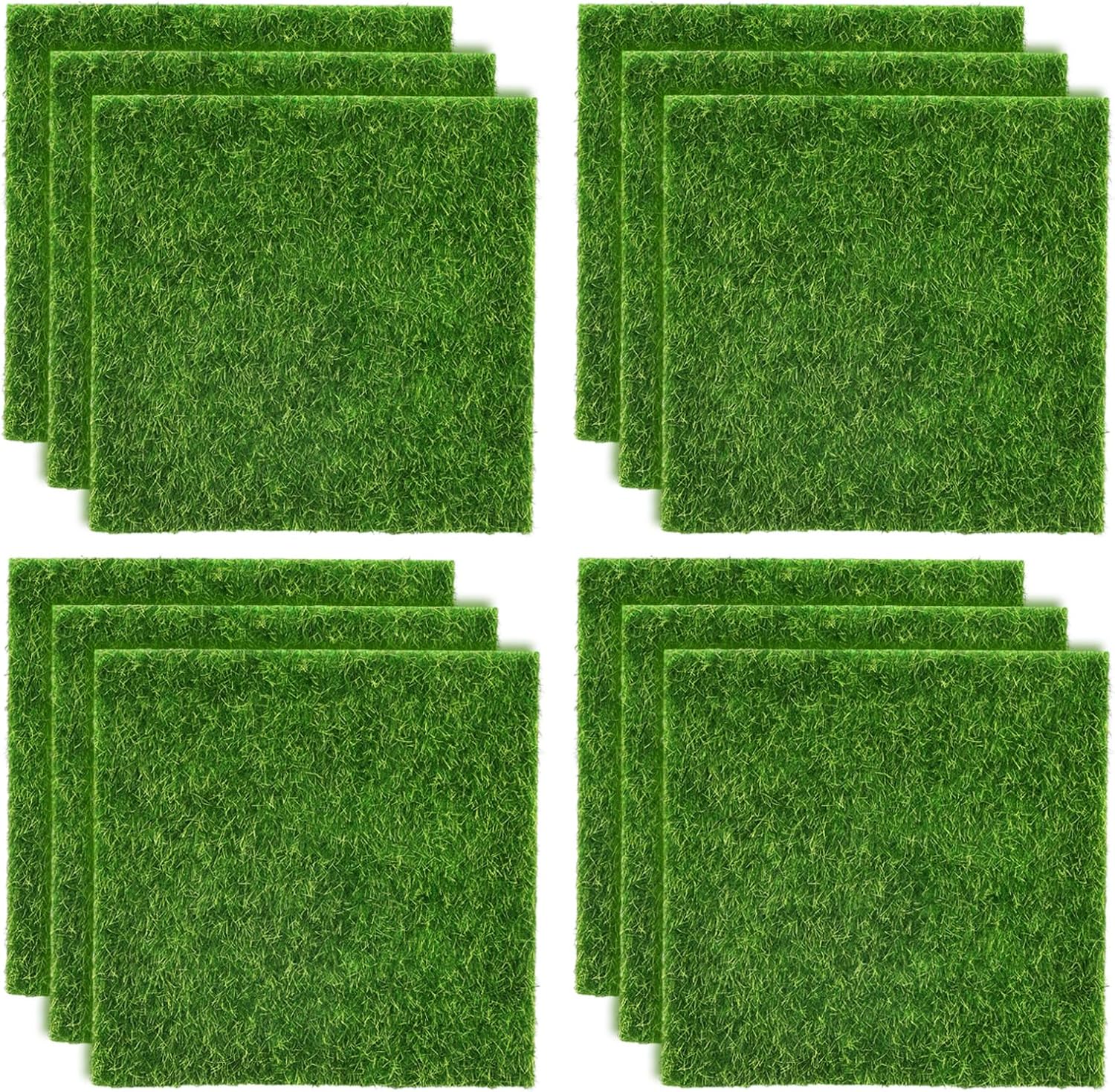 Shindel 12 Packs Fake Grass Decor for Crafts, 6" x 6" Fairy Artificial Grass for Miniature Garden, Dollhouse Ornament DIY Decoration