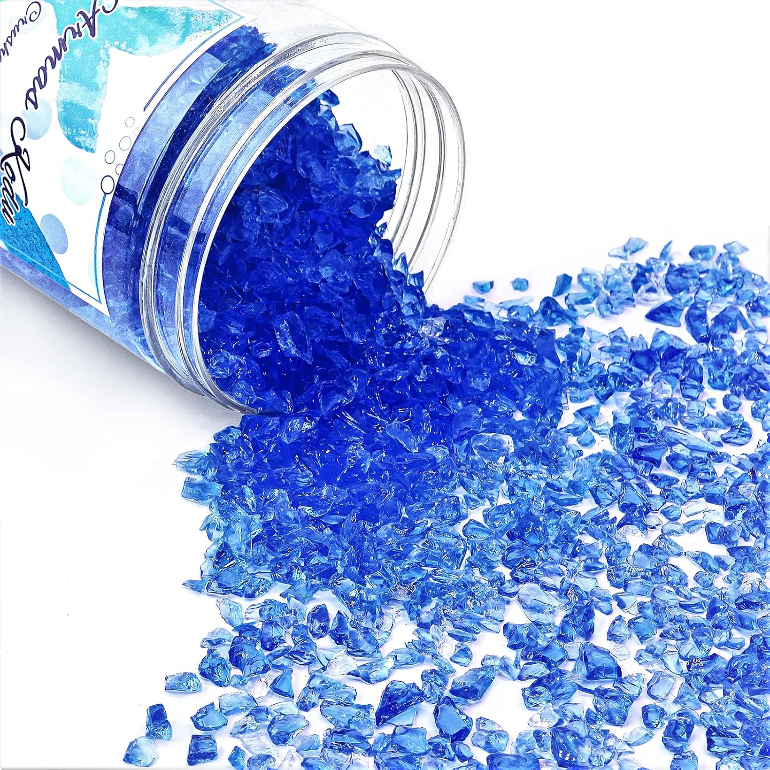 Crushed Glass for Resin Art - 3-6mm Ocean Blue, 1.5lb | Broken Glass Pieces for Crafts, Vase Filler & Fire Pit Media | Decorative Stones