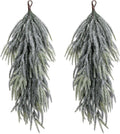 2 Pcs Artificial Christmas Snow Teardrop Swag, 28" Faux Glitter Snow Flocked Norfolk Pine Teardrop Door Swag, White Frosted Real Touch Pine Wreath Staircase Swags for Xmas Door Mantle Fireplace Decor