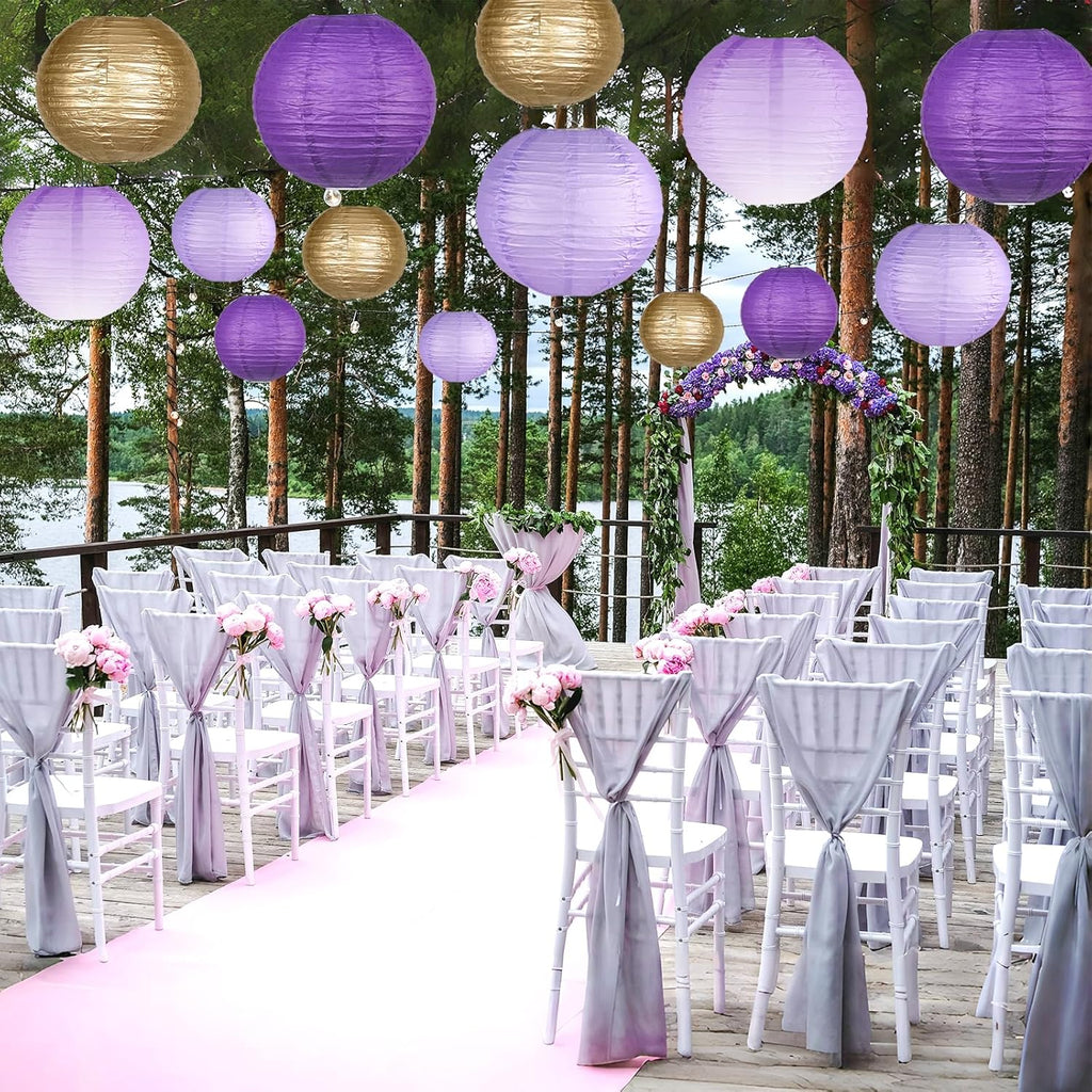 Paper Lanterns Decorative, Gradient Purple Round Hanging Paper Lantern Decorations for Purple Birthday Decorations Bachelorette Gender Neutral Baby Shower, 15Pcs
