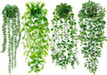 Palonu Artificial Hanging Plants for Shelf, 4 Pack Fake Potted Greenery Faux Eucalyptus Vine, Mandala Vine, String of Pearls,Pea pod Leaves in Pot for Office Living Room Bathroom Indoor Outdoor Décor