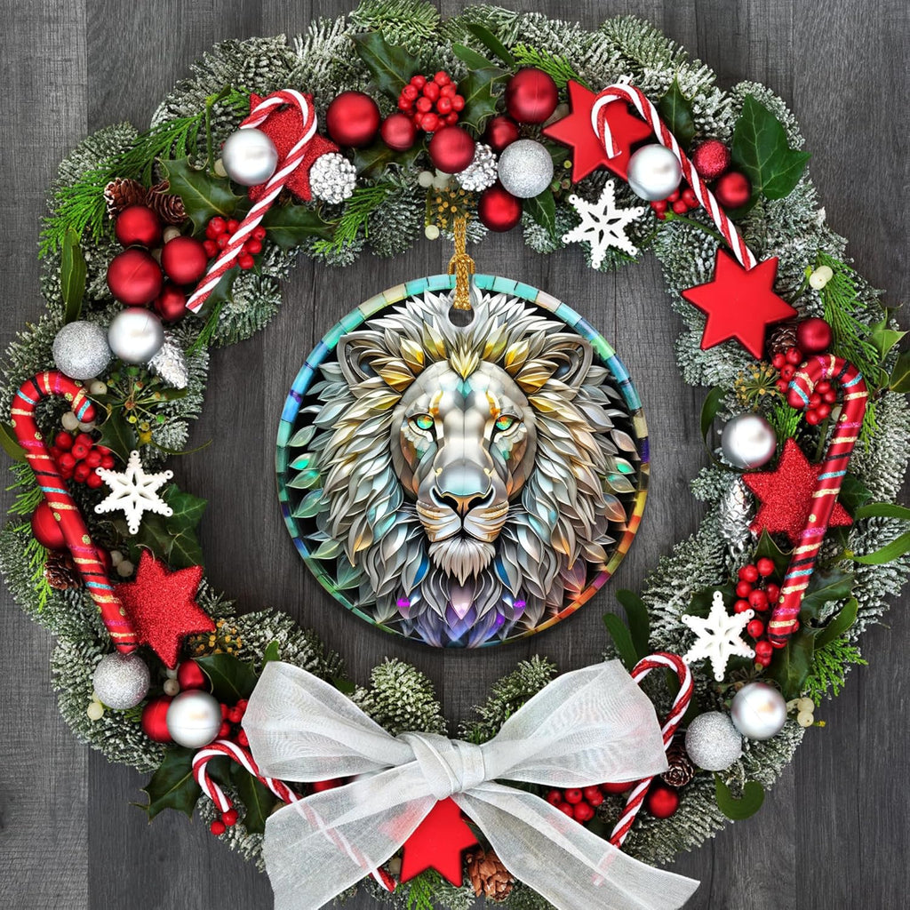 Stained Ceramic Lion Ornament - Lion Christmas Ornaments - Christmas Tree Ornaments - Christmas Decorations - Lion Decor for Office, Room, Home - Holiday Present Ideas