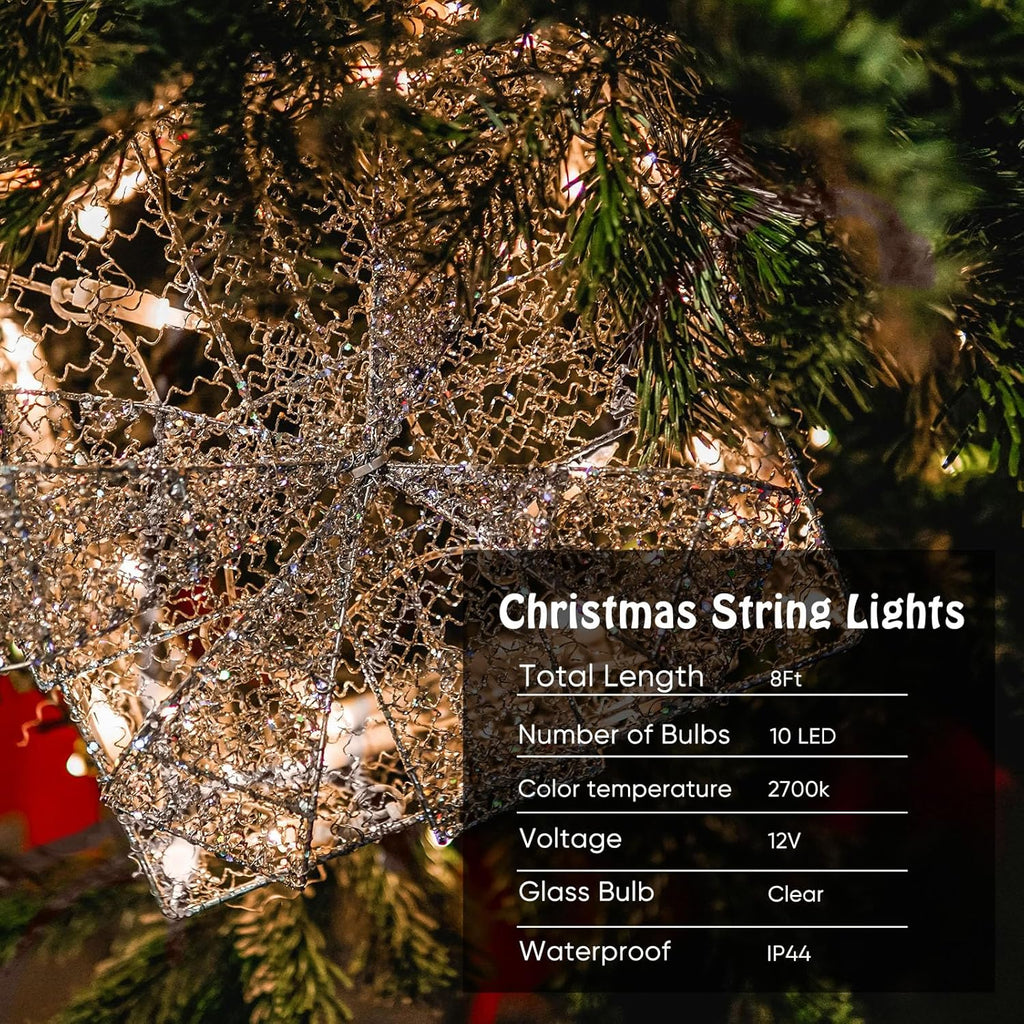 Mini Christmas Lights String Warm White Vintage Short Strand String Lights, Clear Bulbs Wire Fit Light up Christmas Decorations(10 Bulbs Connectable,8ft,White)