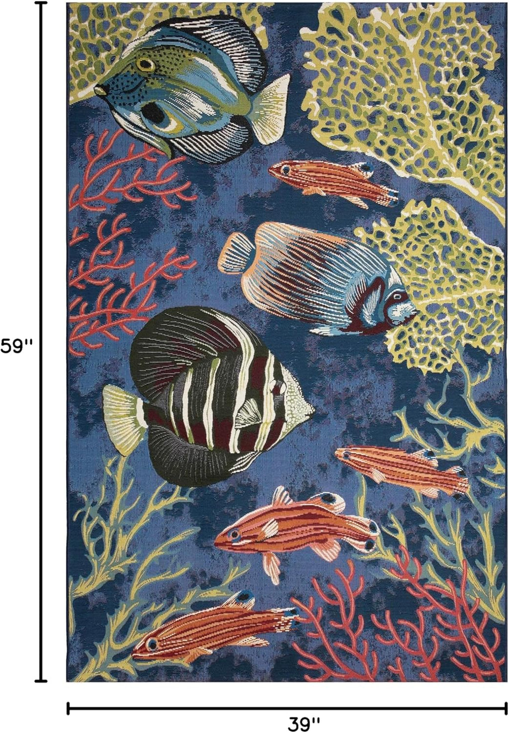 Liora Manne Marina Indoor/Outdoor Power Loomed Synthetic Blend Low Profile Area Rug - Transitional Graphic Coastal Animal Colorful (Fish Navy) (3'3" x 4'11")