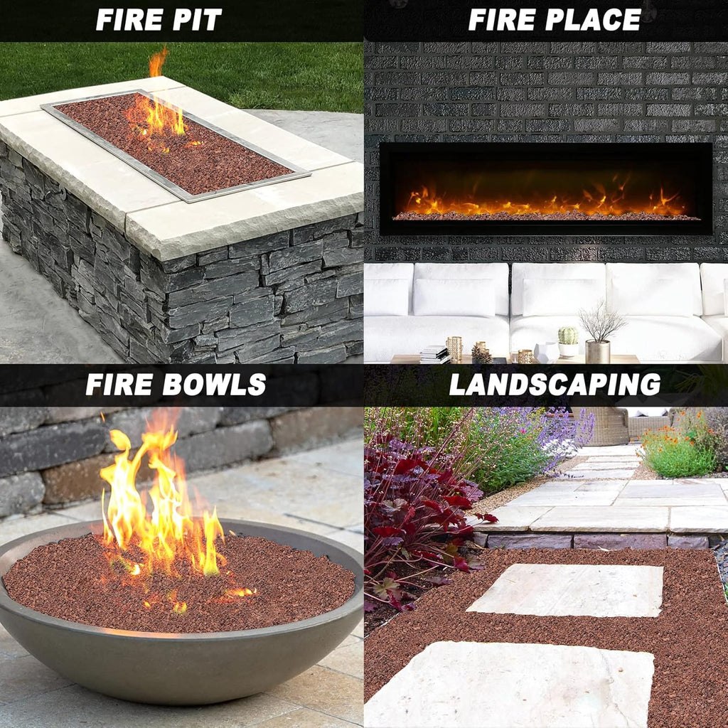 Skyflame 10LB Lava Rocks for Fire Pits, Fire Tables, Fireplaces, Garden Landscaping Decoration, Indoor and Outdoor Use, 1/10"-1/5" Natural Sizes, Red