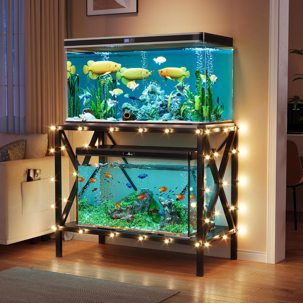YTAHOME X-Shape 40 Gallon Fish Tank Stand, 500lbs Capacity for Metal Aquarium Stand, 36.2" Lx18.3 Wx 29.3" H, Double-Layer Storage Design, Reptile Breeder Turtle Terrarium Stand for Home Office