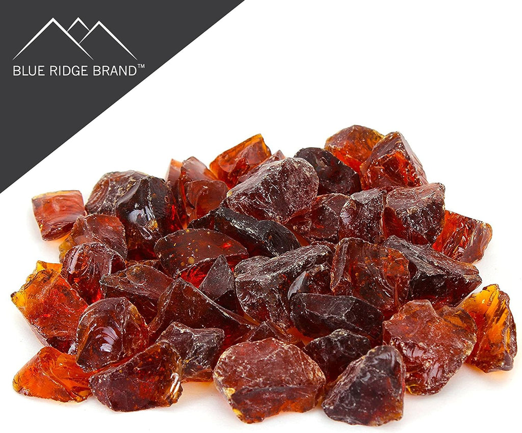 Fire Pit Glass - Fire Glass for Fire Pit - Firepit Glass Rock - Glass Stones - Fire Pit Glass Rocks - Gas & Propane Fire Pit & Fireplace Glass (50 Pound, Amber)