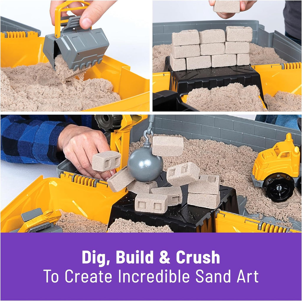 Kinetic Sand, Construction Site Folding Sandbox with 2lbs Play Sand & Toy Truck, Storage Case, Sensory Toys, for Kids Ages 3 and up