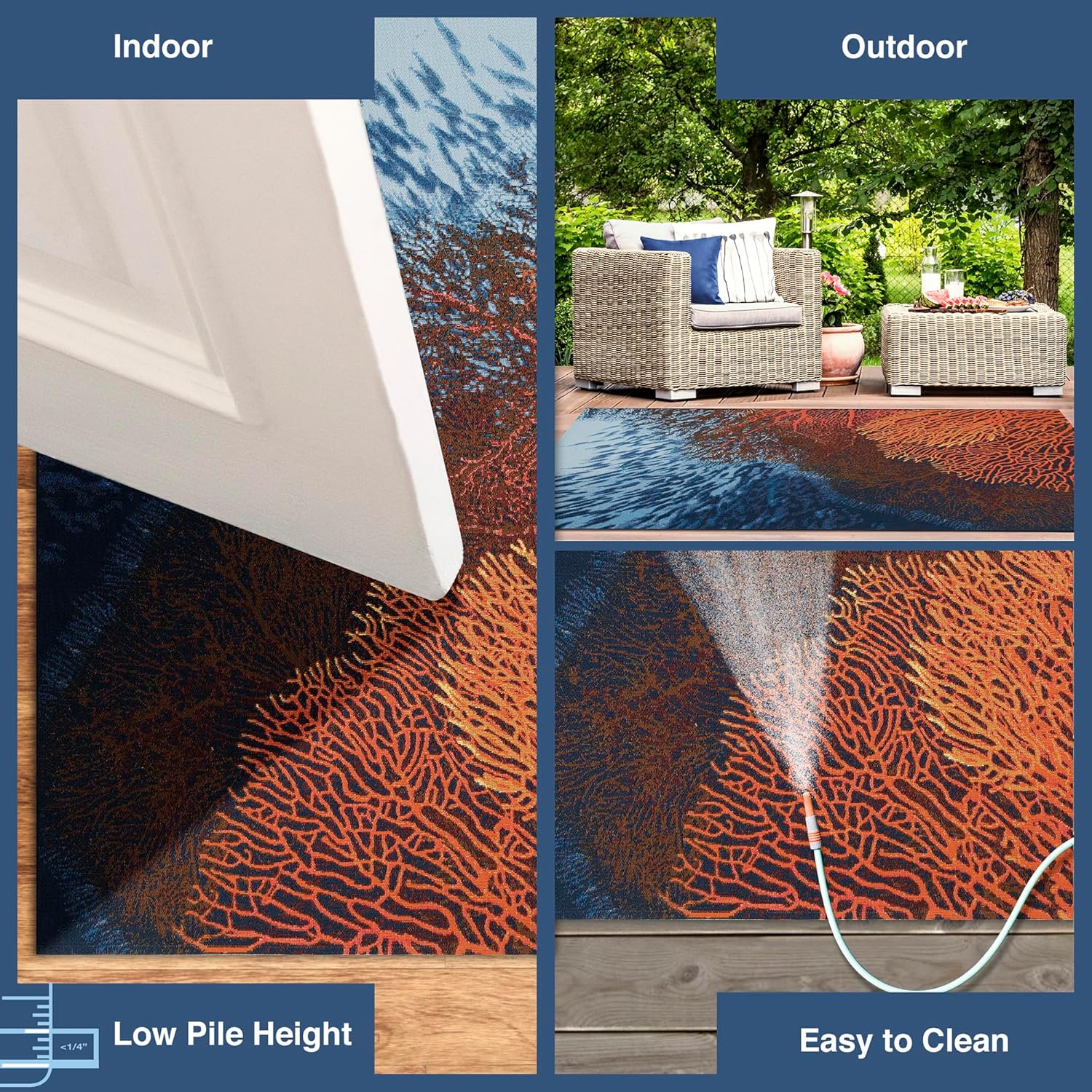 Liora Manne Marina Indoor Outdoor Rug - Floral & Safari Designs, Comfortable & Durable, Power Loomed, Polypropylene Material, UV Stabilized, Coral, 6'6" x 9'3"