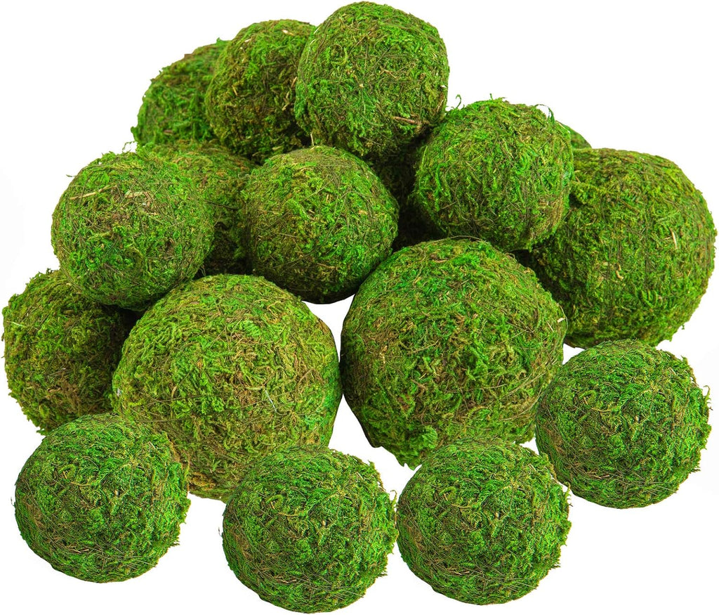 Biubee 18 Pack Decorative Faux Dried Moss Balls- 6pcs 3.1" Artificial Green Plant Mossy Globes+ 12pcs 2.2" Handmade Sphere Moss Gift for Home Dough Bowl Vase Chinoiserie Decors Party Wedding Display