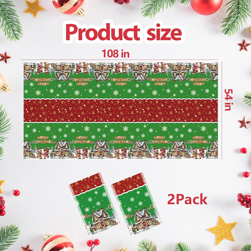 Christmas Gingerbread Tablecloths Plastic Christmas Tree Snowman Table Cover Winter Snowflake Birthday Party Supplies for Xmas Holiday Party Decorations 2 Pack 54 x 108 Inch