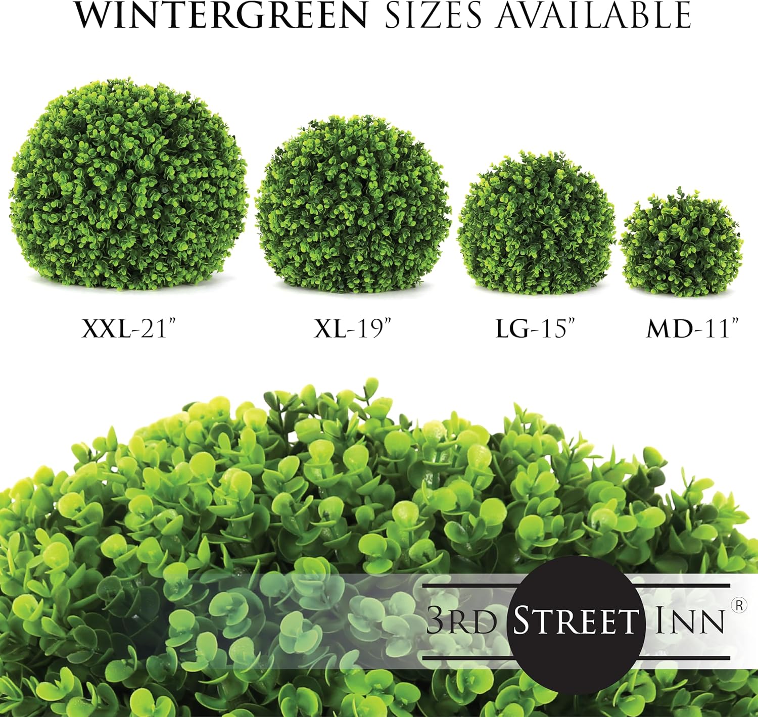 3rd Street Inn Topiary Ball - Artificial Topiary Plant - Wedding Decor - Indoor/Outdoor Artificial Plant Ball - Topiary Tree Substitute (19" XXL (2-Pack), Wintergreen)