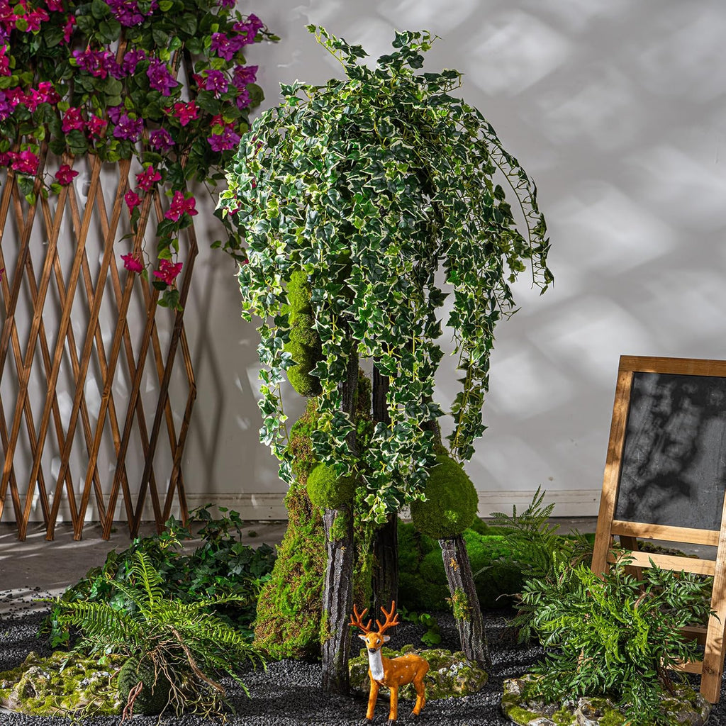 2PCS Fake Plants Decor,Artificial Morning Glory for Home Decor Indoor,Fake Ivy Plants Realistic Faux Plants Indoor for Home Living Room Bedroom Office Decoration