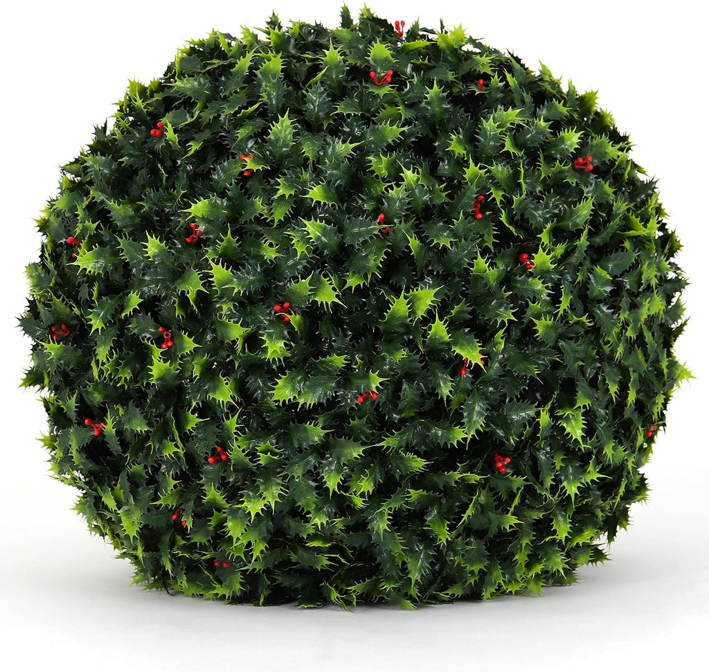 3rd Street Inn Holly Topiary Ball - 19" Artificial Topiary Plant - Wedding Decor - Indoor/Outdoor Artificial Plant Ball - Topiary Tree Substitute (4, Holly)