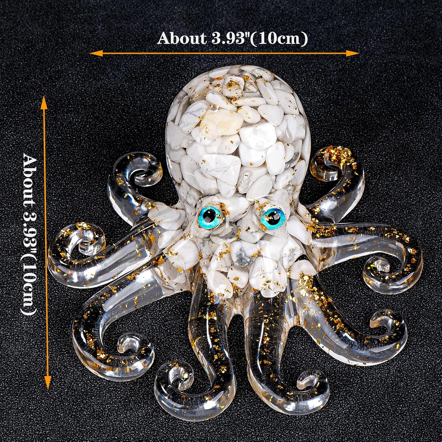 Natural Crystal Gravel Octopus Resin Marine Animals Fish Tank Decorative Ornaments Octopus Statue Healing Crystal Home Decor Ladies Gift 3.93" (White-Turquoise, 3.93")
