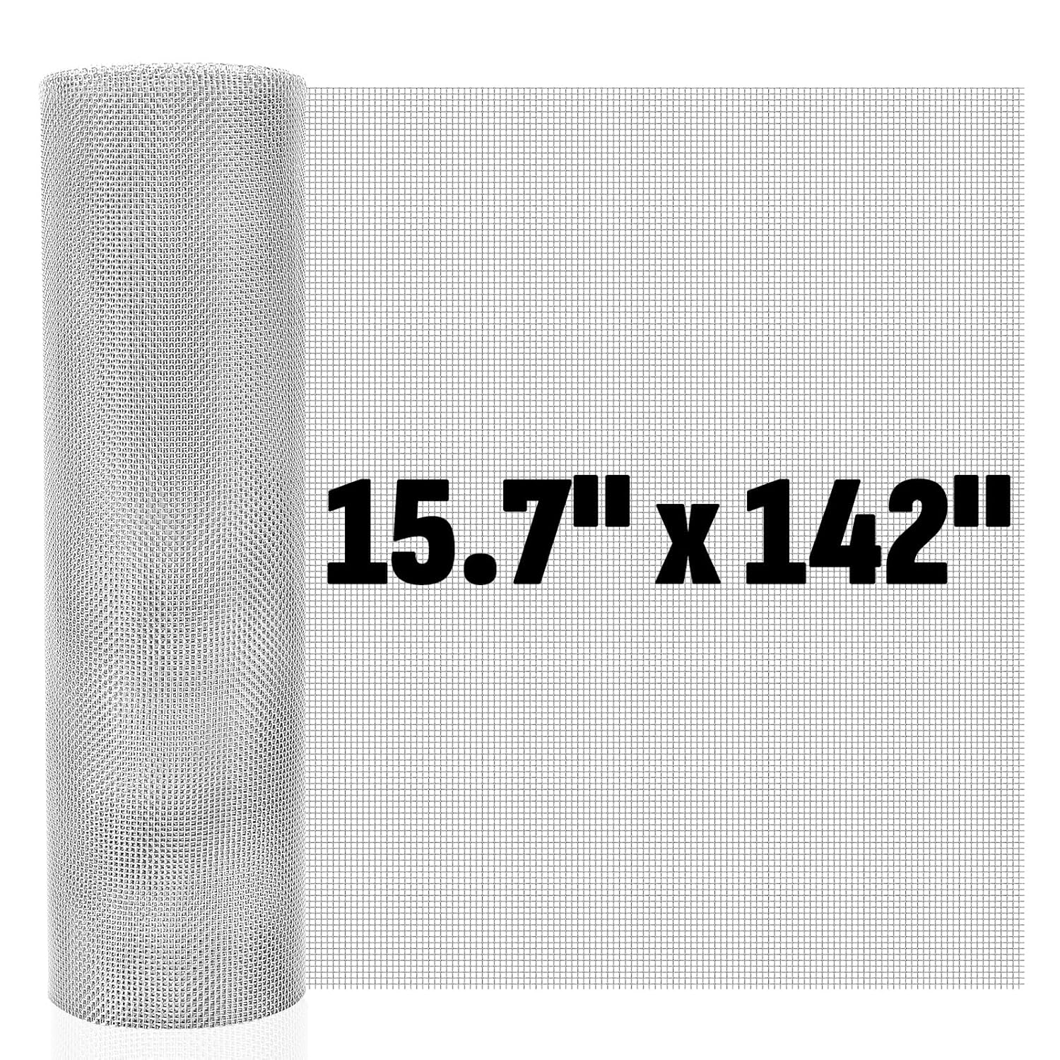 20 Mesh 304 Stainless Steel Mesh Screen, 15.7'' x 142''(40cm x 360cm) Wire Screen Mesh, Rust Free Woven Wire Mesh, Metal Mesh Screen for Air Vents, Window Screen, Filters, Garden Covers