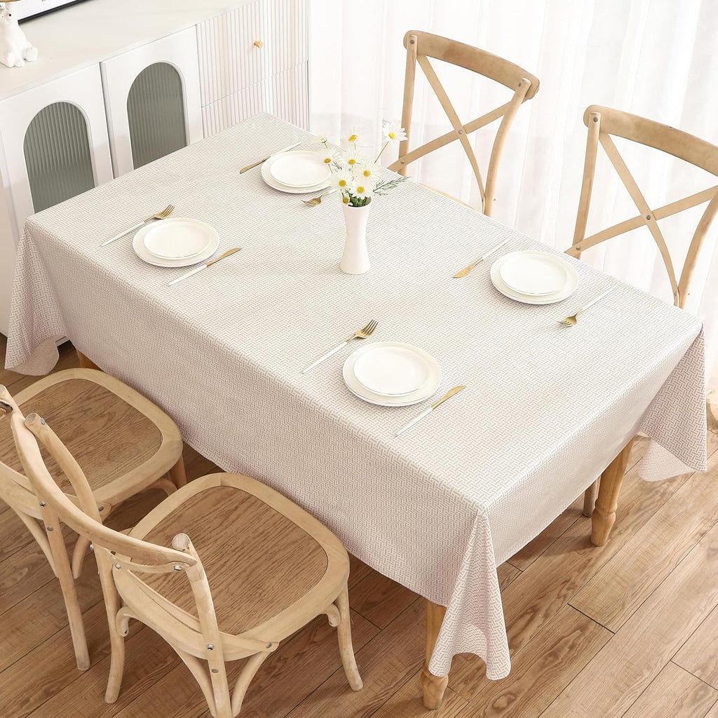 Heavy Duty Vinyl Tablecloth with Flannel Backing Waterproof Oil-Proof Plastic Table Cloth Stain-Resistant Wipeable Rectangle or Square Table Cover for Indoor and Outdoor (Weaving, 60X102 Inch)