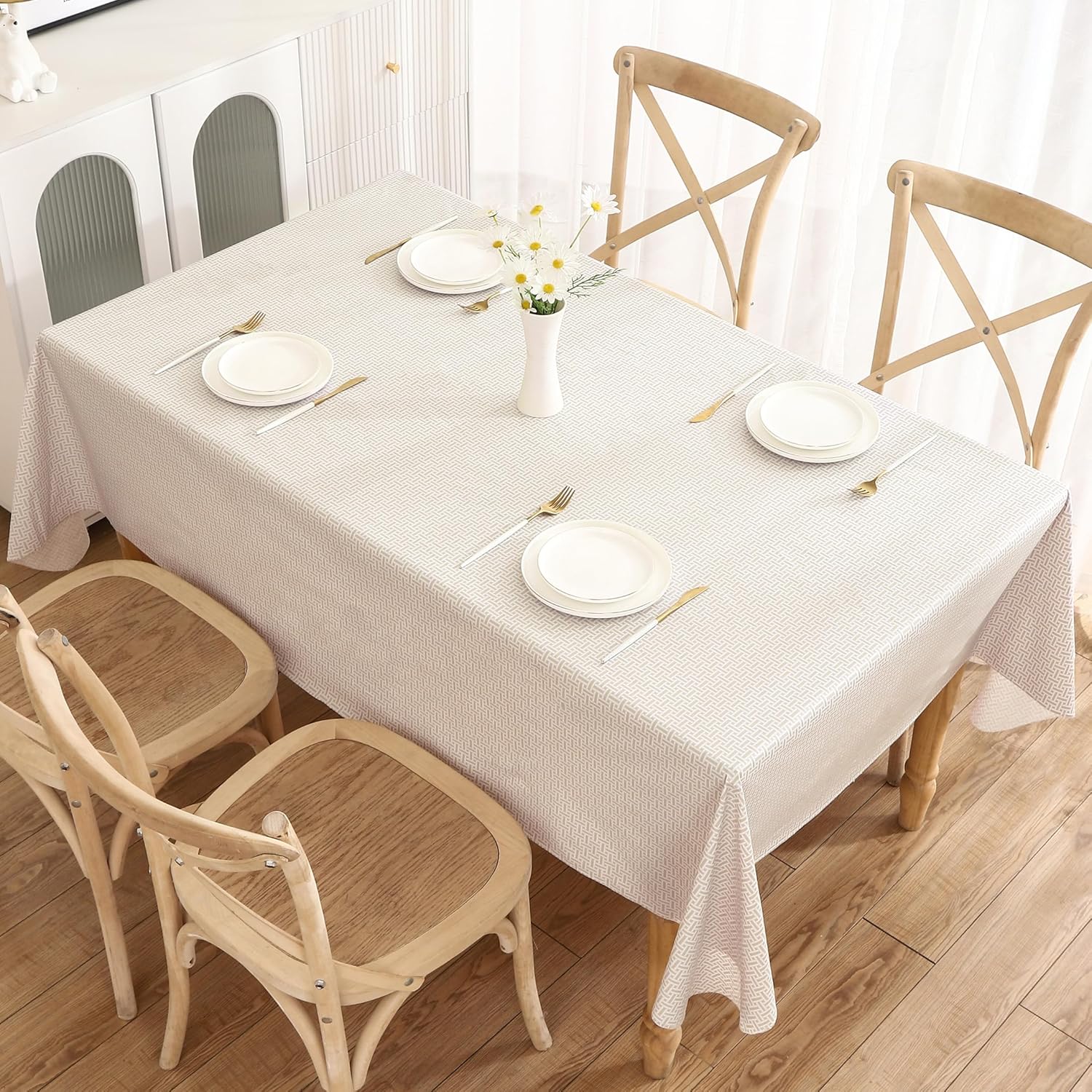 Heavy Duty Vinyl Tablecloth with Flannel Backing Waterproof Oil-Proof Plastic Table Cloth Stain-Resistant Wipeable Rectangle or Square Table Cover for Indoor and Outdoor (Weaving, 60X102 Inch)