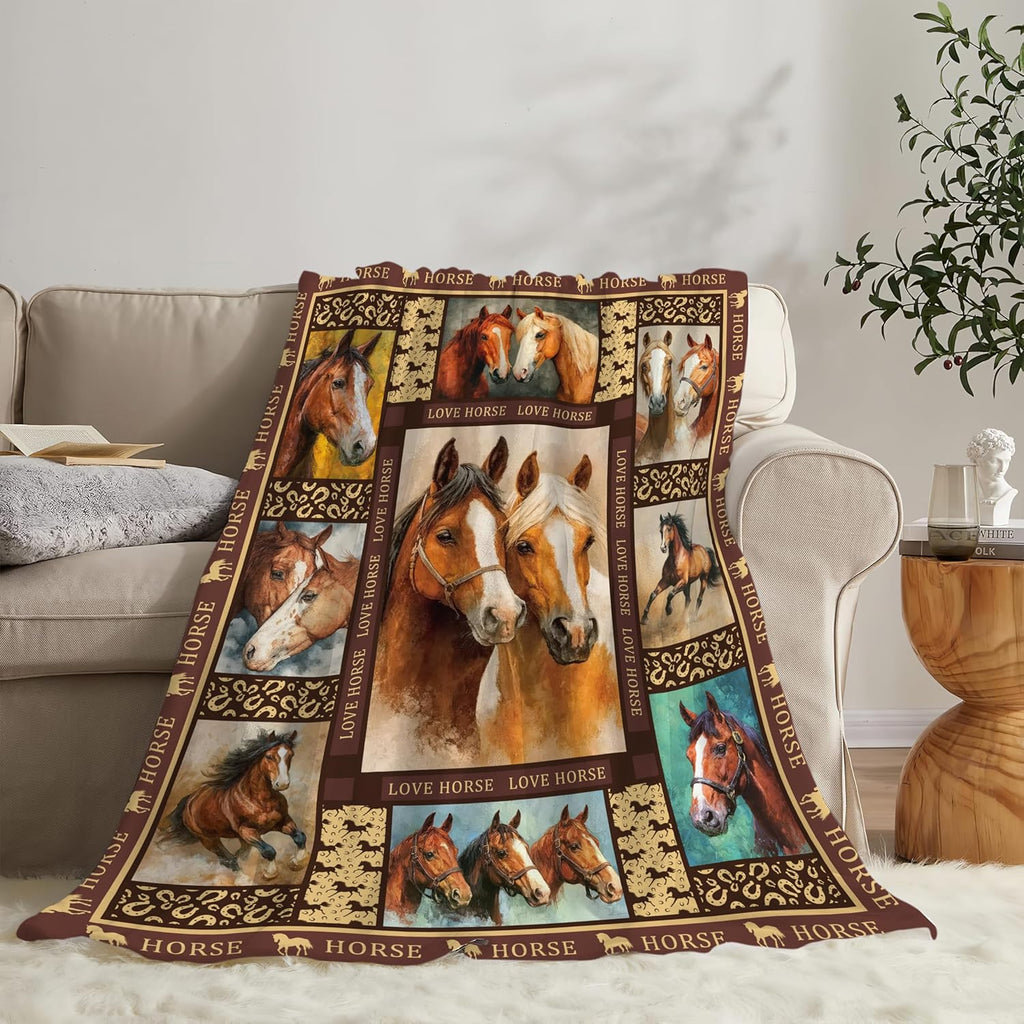 Horse Throw Blanket Horse Stuff Gifts for Kids Girls Boys Adults Women Men Soft Cozy Warm Plush Fluffy Fuzzy Fleece Blanket Decor 60''X80''