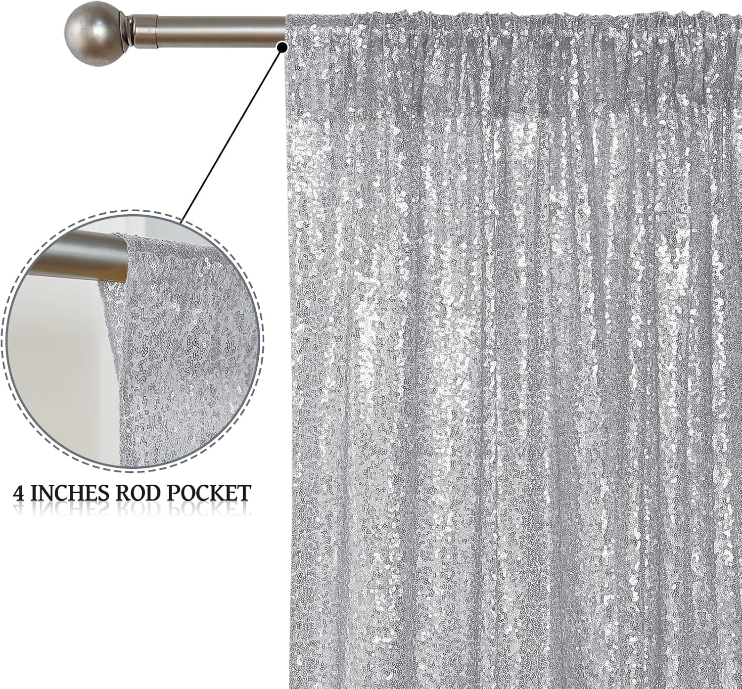 Sugargirl Silver Sequin Backdrop Curtain 4 Panels 2FTx8FT Glitter Silver Background Drapes Sparkle Photography Backdrop for Party Wedding Birthday Wall Decoration