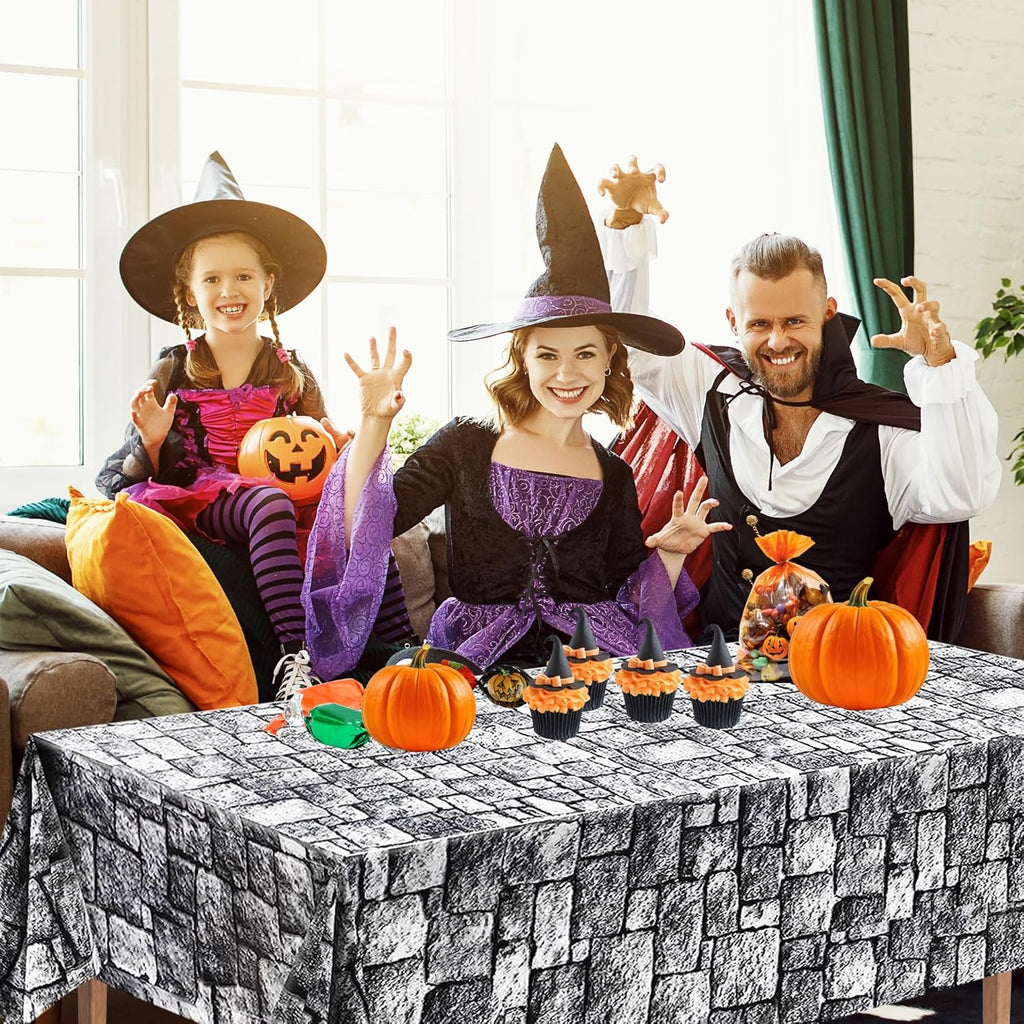 Stone Wall Tablecloths Medieval Castle Knight Themed Party Decorations 54" x 108" Halloween Plastic Tablecovers for Home Indoor Outdoor Birthday Party Supplies 2 Pack