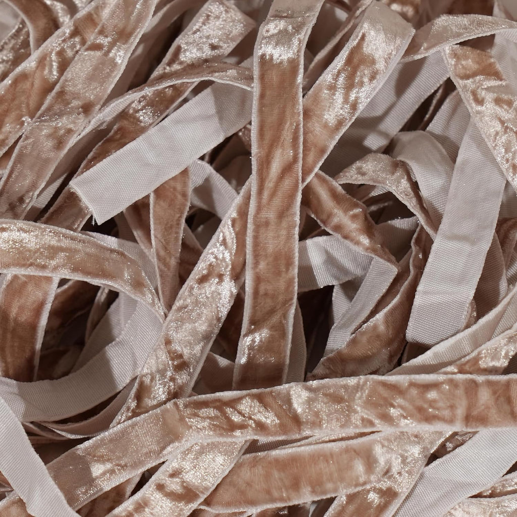 MAYREEL 3/8 Inch Taupe Crushed Velvet Ribbon Thin Beige Vintage Ribbon for Flower Bouquet Gift Wrapping Wedding Invitations Crafts Christmas Decorations Party 25 Yards