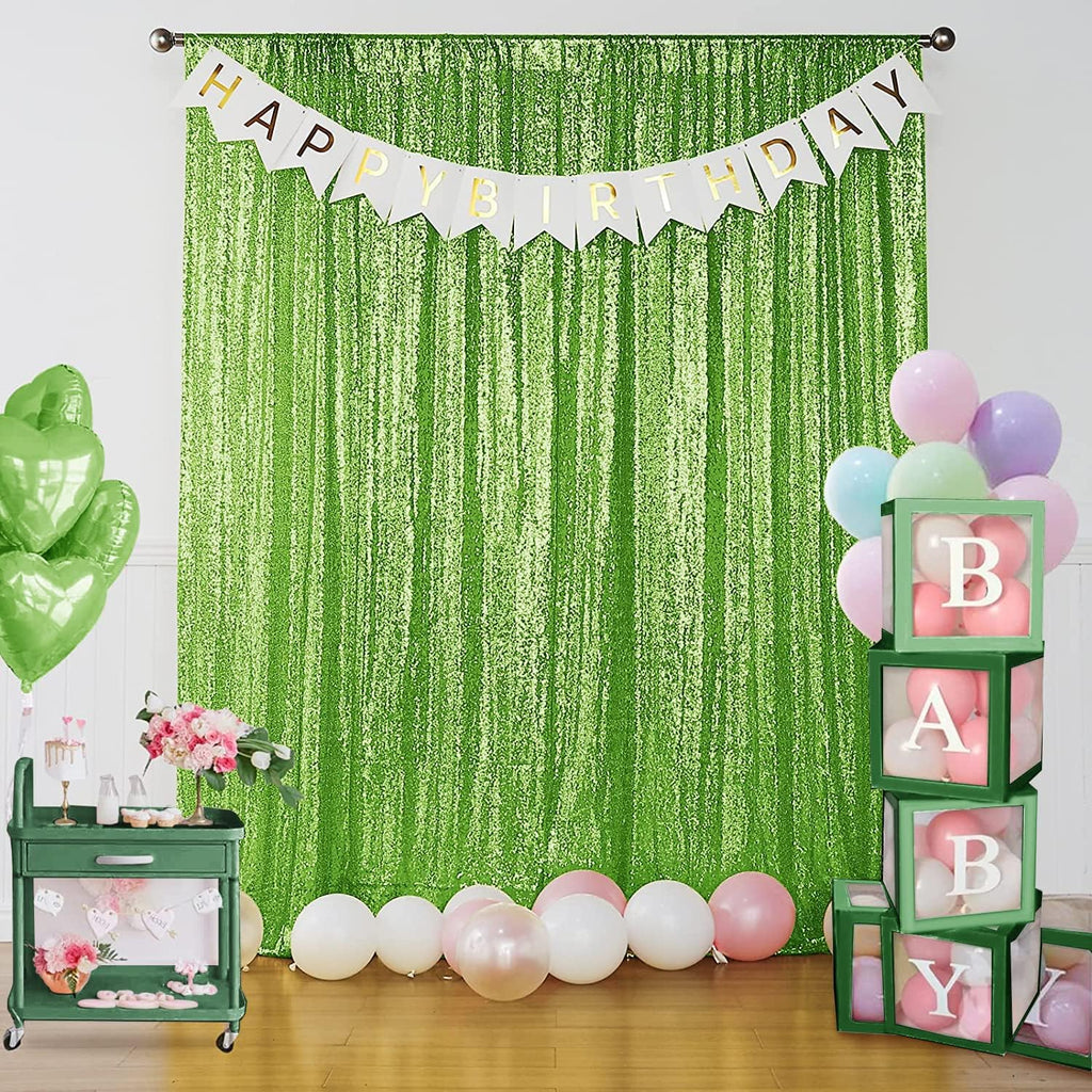 Sugargirl Apple Green Sequin Backdrop Curtain 4 Panels 2FTx8FT Glitter Apple Green Background Drapes Sparkle Photography Backdrop for Party Wedding Birthday Wall Decoration