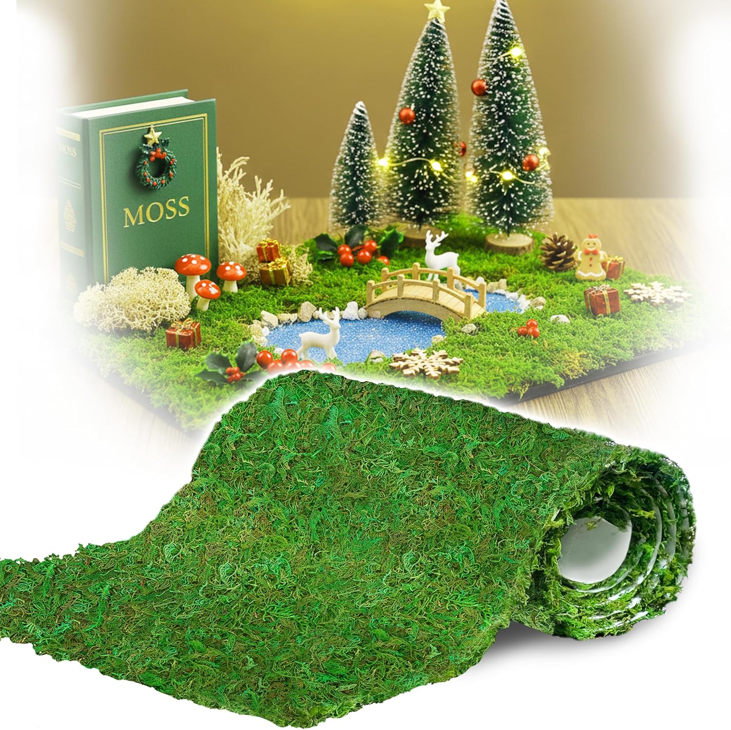 DUSPRO 51"x5.5" Sheet Moss Roll, Peel and Stick Moss Sheets for Crafts, Moss Sheets for Planters, Moss for Plants Indoor, Adhesive Moss Sheets for Fairy Garden, Sticky Moss for Table Decor