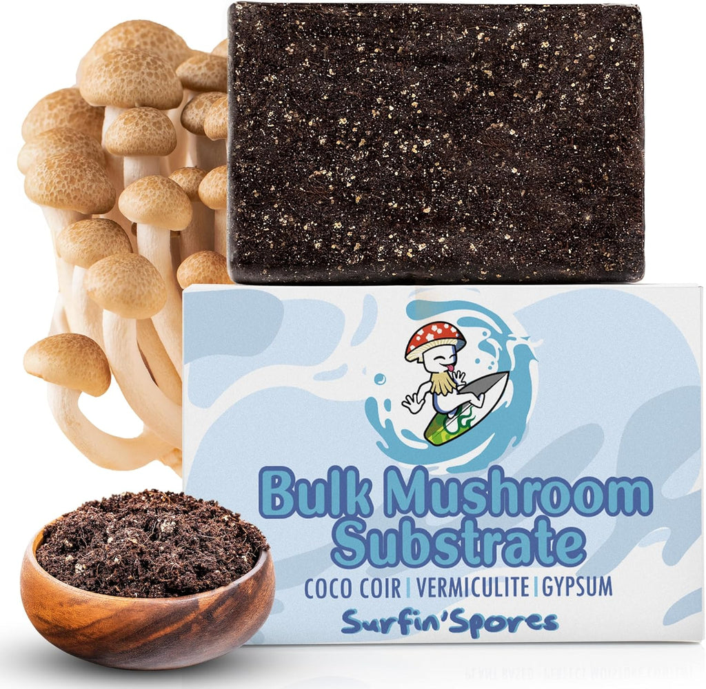 Surfin' Spores Premium Bulk Mushroom Substrate - 10 lbs Expert Mycologist Blend of Coco Coir, Vermiculite & Gypsum, Pasteurized & Odor-Free, Long Shelf-Life, Ideal for Monotub Cultivation