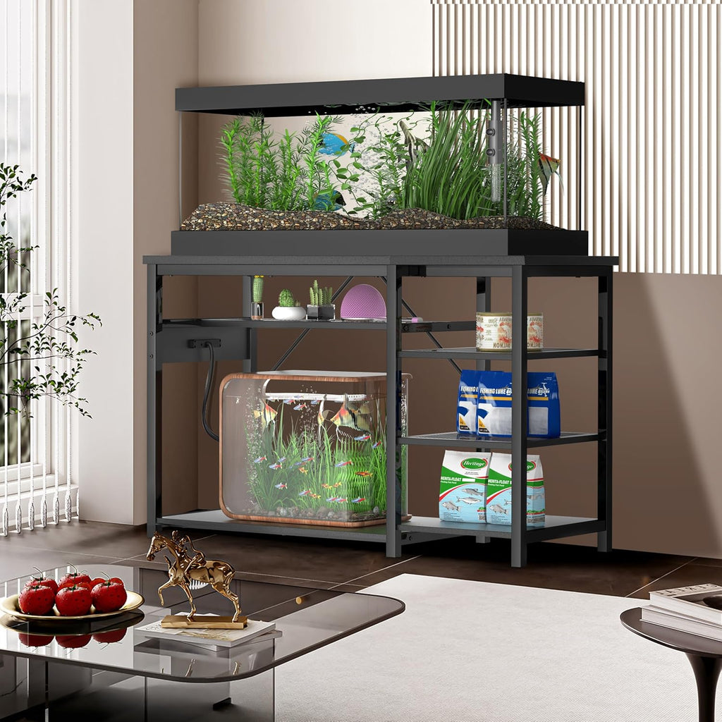 55-75 Gallon Fish Tank Stand: Heavy Duty Aquarium Stand with Power Outlets and Cabinet for Fish Tank Accessories Storage - Metal Frame, 1200LBS Capacity, Suitable for Fish & Reptile Terrariums