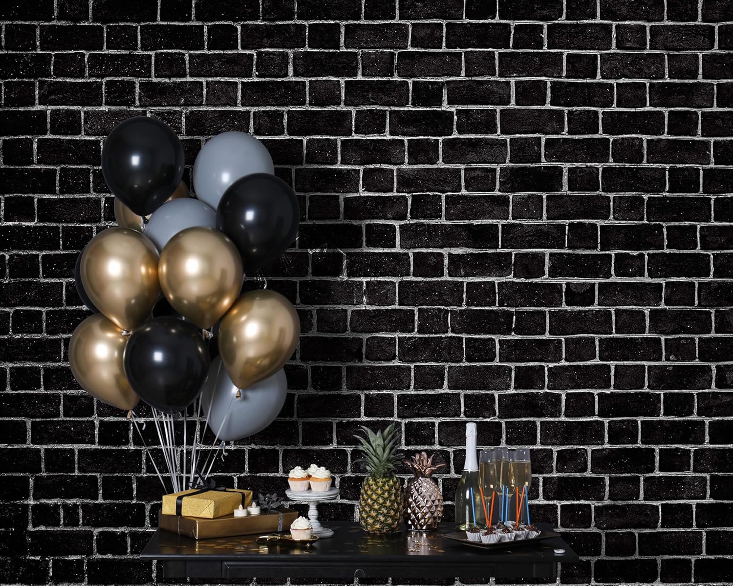 VitalCozy 10 x 8 Ft Christmas Brick Wall Backdrop for Photoshoot Polyester Fabric Brick Backdrop Background for Fireplace Home Decoration Newborn Birthday Party (Black)