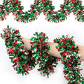50 Feet Red & Green Silver Christmas Tinsel Garland Metallic Twist Shiny Hanging Garland for Christmas Tree Decorations Xmas Holiday Decor for Home Indoor Party Supplies (Red & Green Silver)