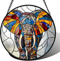 Stained Glass Window Hanging, Colorful Elephant Sun Catcher for Door Home Decor Animal Suncatcher Christmas Mother's Day Birthday Gifts for Women Men Mom and Nana 9.8 in