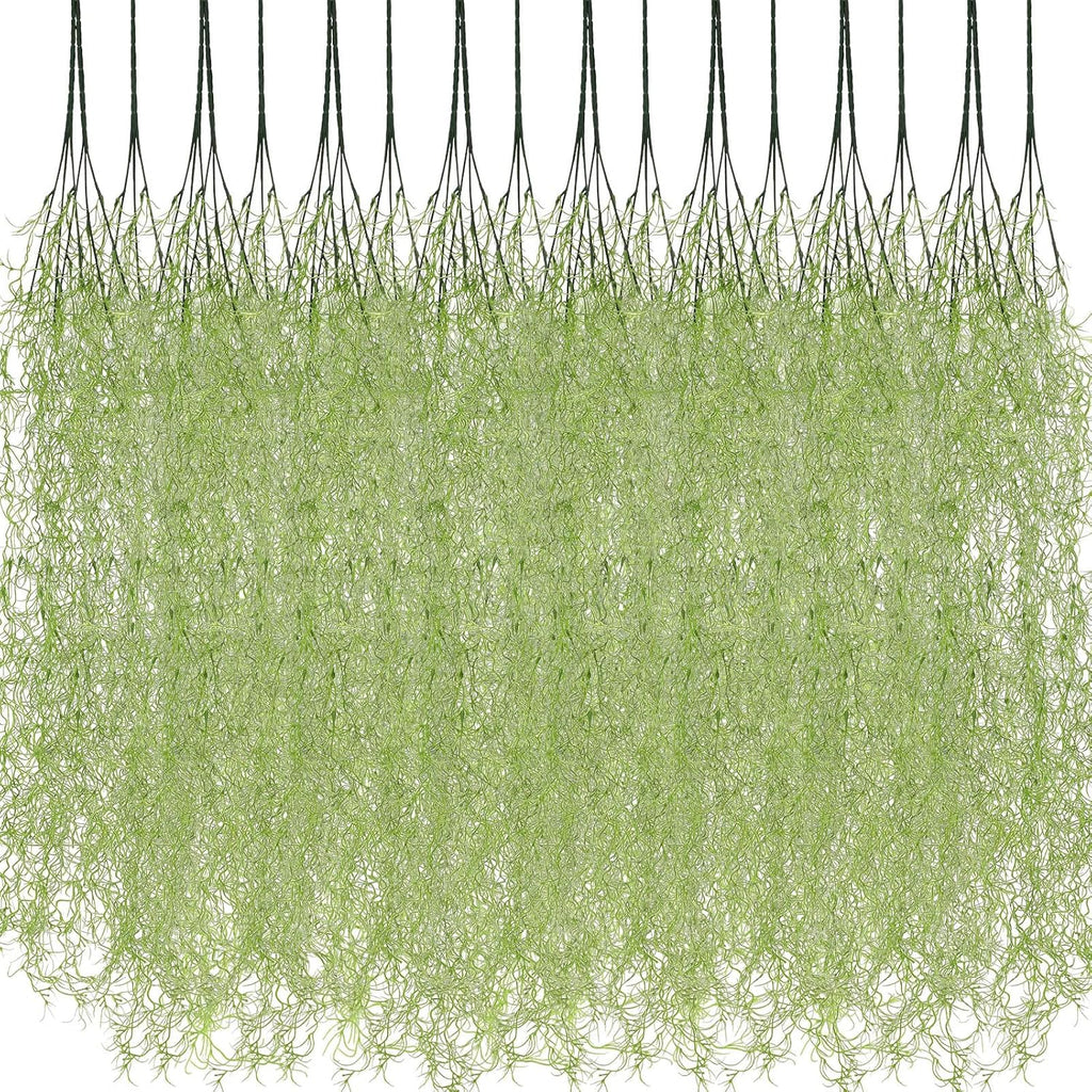 Cindeer 24 Pack Fake Spanish Moss Artificial Hanging Decoration Bulk Faux Greenery Moss Garland for Potted Wall Living Room Indoor Outdoor Decor(33 Inch,Green)