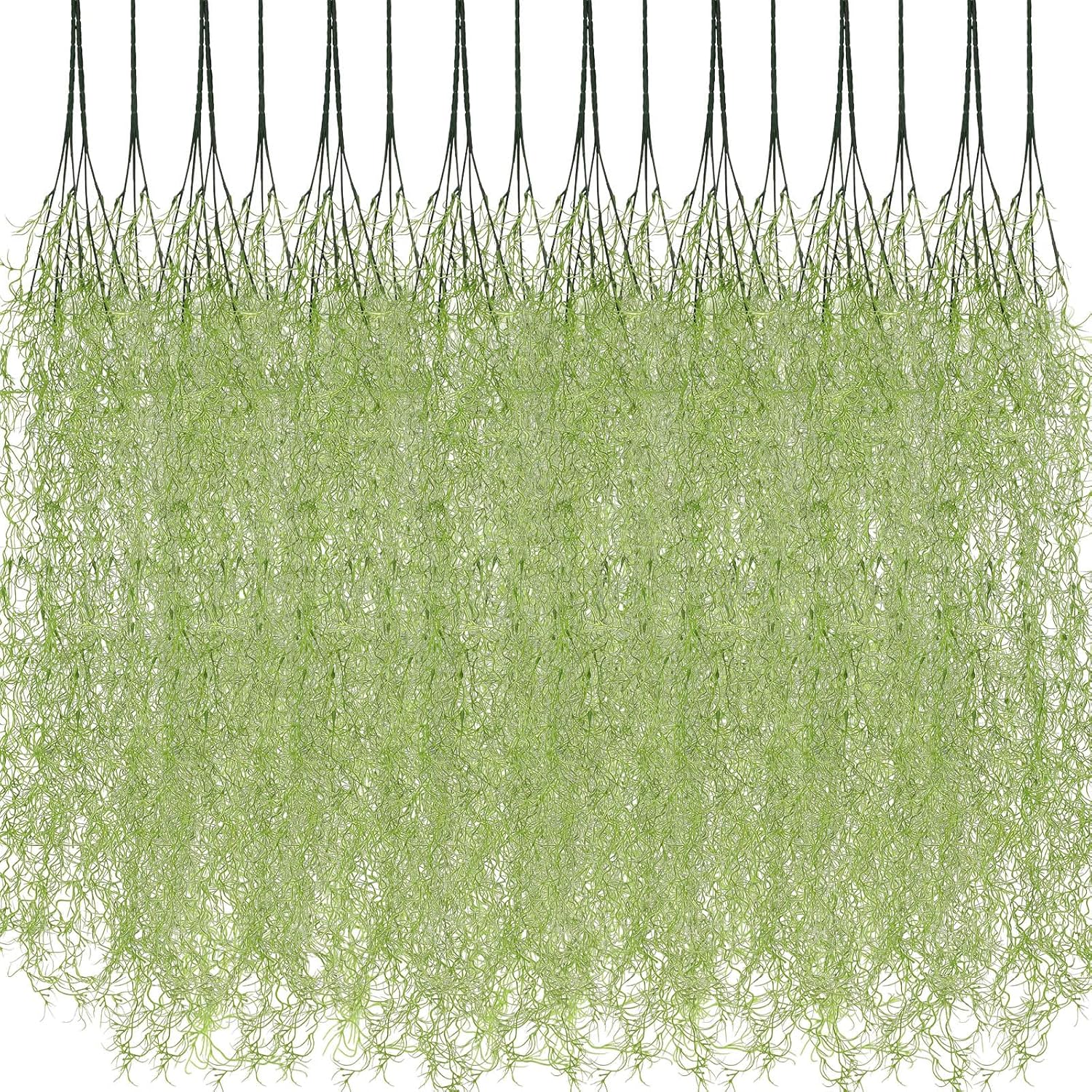 Cindeer 24 Pack Fake Spanish Moss Artificial Hanging Decoration Bulk Faux Greenery Moss Garland for Potted Wall Living Room Indoor Outdoor Decor(33 Inch,Green)