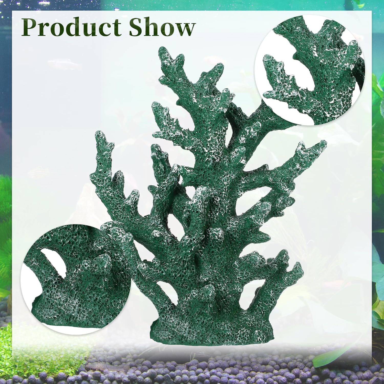 Artificial Coral Decor for Aquarium, Resin Ornaments and Statue Home Decor, 7.48"x2.36"x9.45", Green