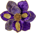 Briful 10’’ Large Heads Christmas Glitter Magnolia Flowers Christmas Tree Ornaments Set of 3 Artificial Flowers with Picks Stems for Xmas Tree Holiday Decorations, Purple and Gold